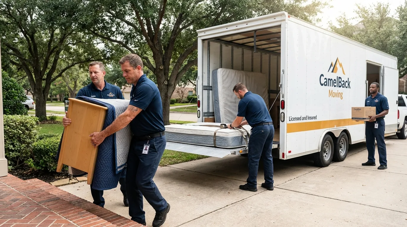 Crew loading residential truck for cross-state move from Manchester, CT