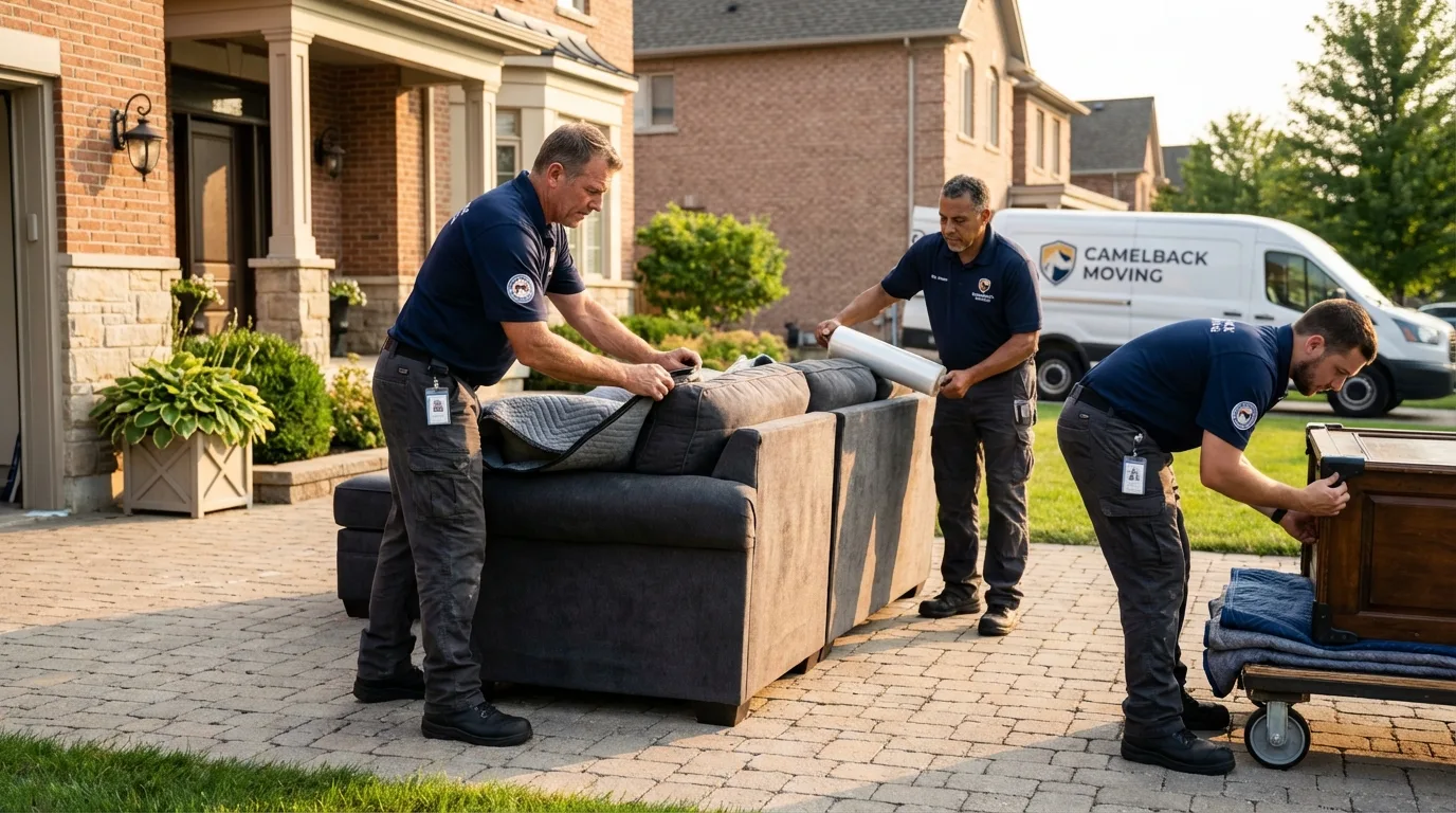 Large estate moving crew wrapping furniture in Manchester, CT
