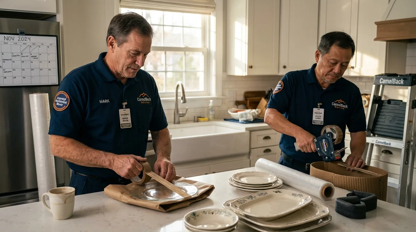 Professional crew packing kitchen dishware in Manchester, CT